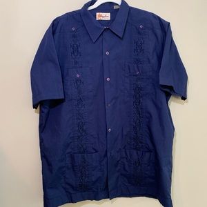 Guayabera Shirt Blue Embroidered Men XL 17 - 17.5